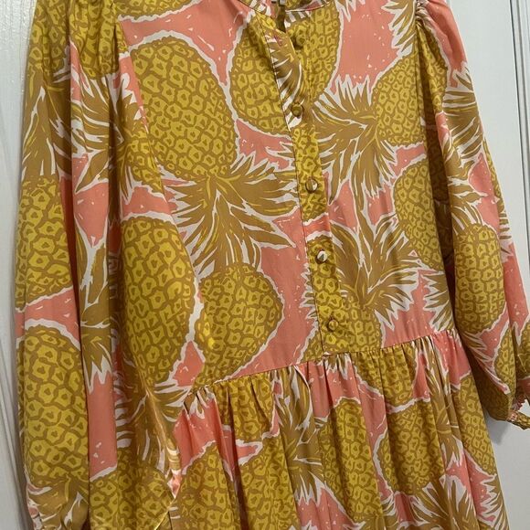 Boden Yellow Wrap Tiered Dress with Bishop Sleeves - Picture 3 of 10